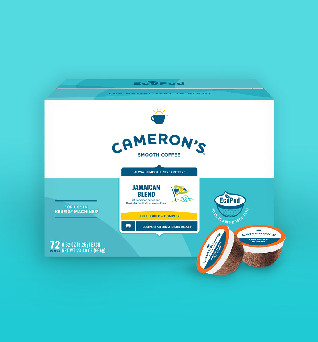 Jamaican Blend EcoPods with Jamaican, Central and South American beans, smooth, full-bodied coffee pods for Keurig machines.