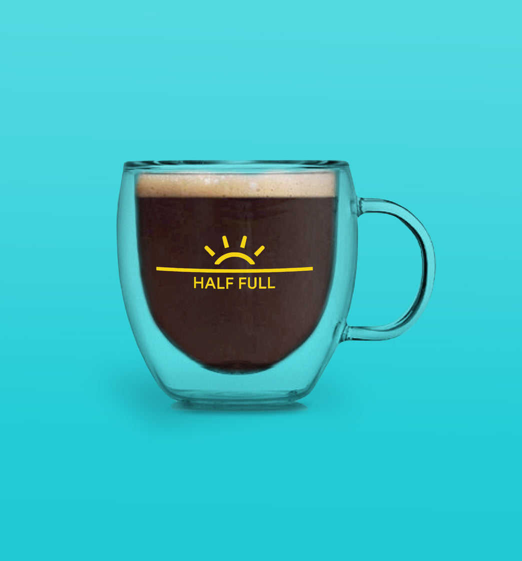 Cameron's Coffee "Half-Full" Double Walled Glass Coffee Mug