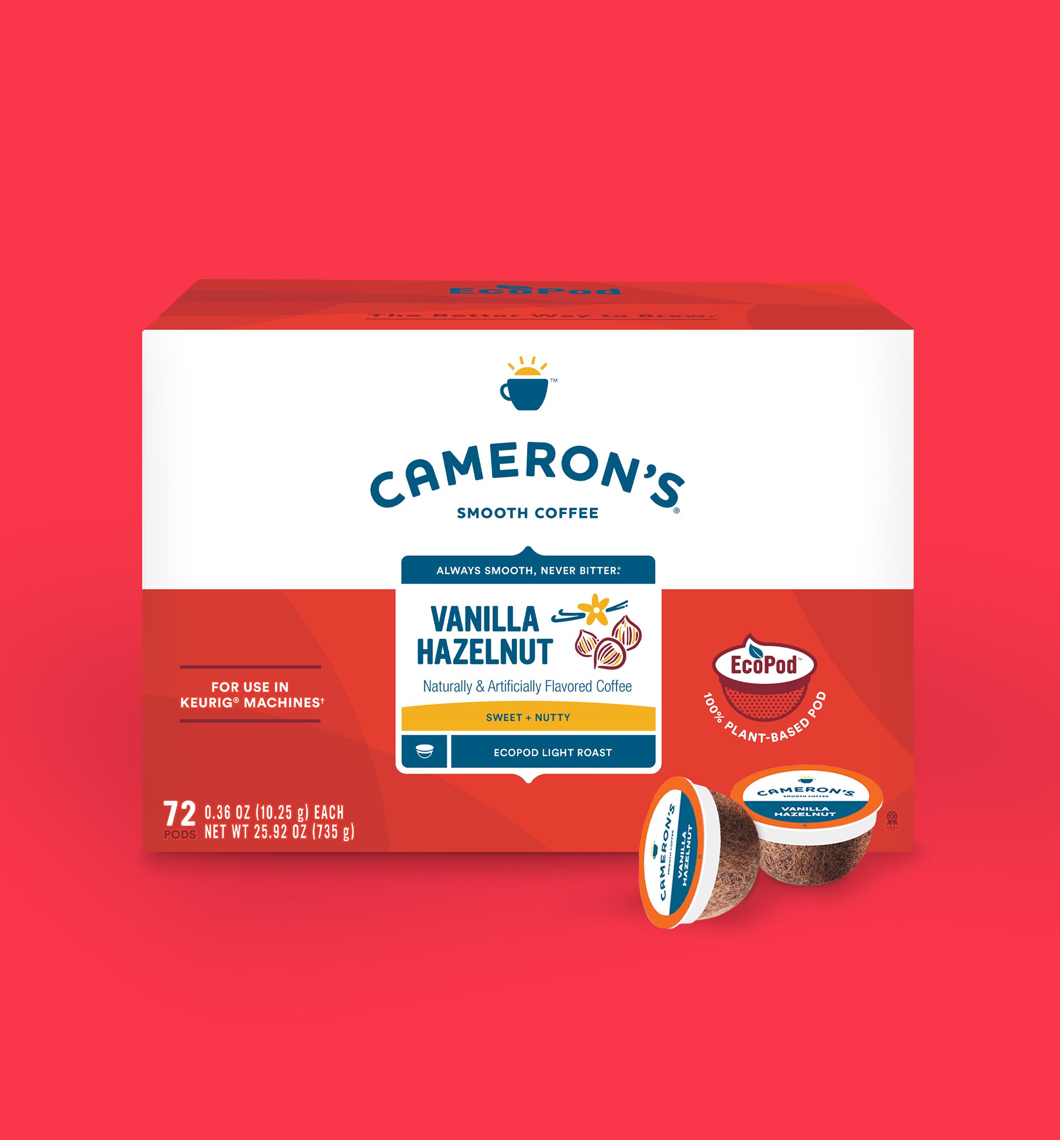 Cameron's Vanilla Hazelnut EcoPods with sweet notes and a nutty finish 72 ct pods