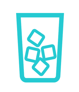 Icon of a glass with ice cubes in blue outline on a white background