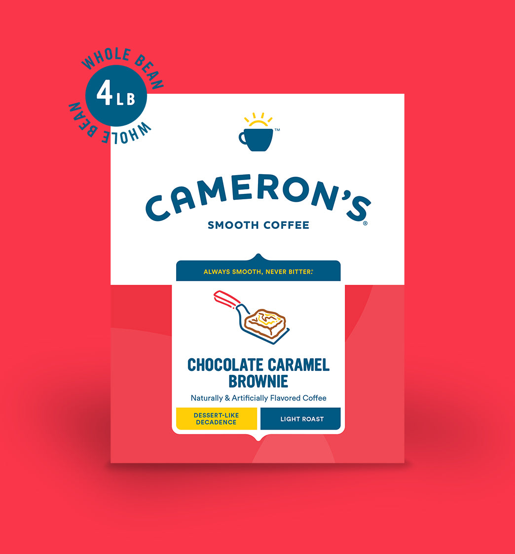 Cameron's Chocolate Caramel Brownie smooth coffee with sweet caramel and rich chocolate flavor in whole bean form.