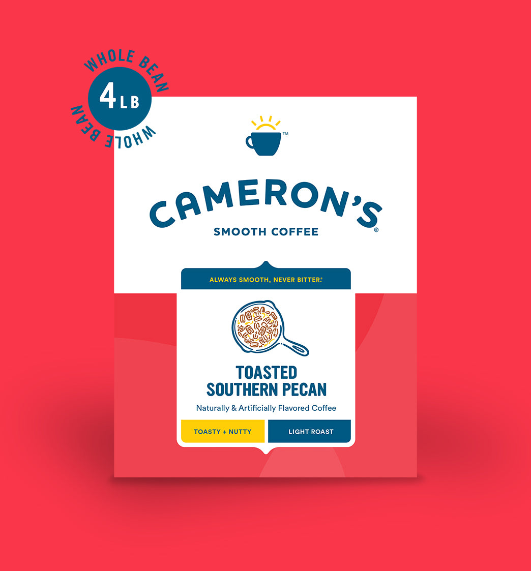 Cameron's Toasted Southern Pecan whole bean coffee with toasty notes and a nutty finish 4 lb bag