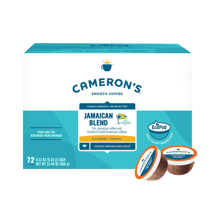 Jamaican Blend EcoPods with Jamaican, Central and South American beans, smooth, full-bodied coffee pods for Keurig machines.