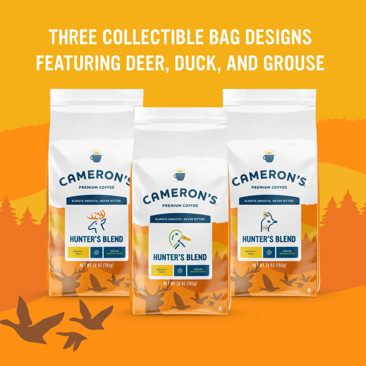 Three collectible bag designs featuring deer, duck, and grouse!
