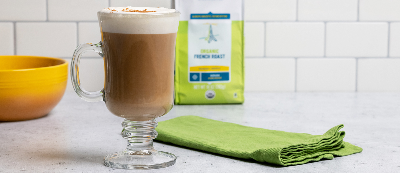 Cameron's Coffee Irish Coffee in mug with Green Dish Towel