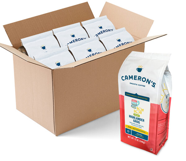 A box of Decaf Highlander Grog