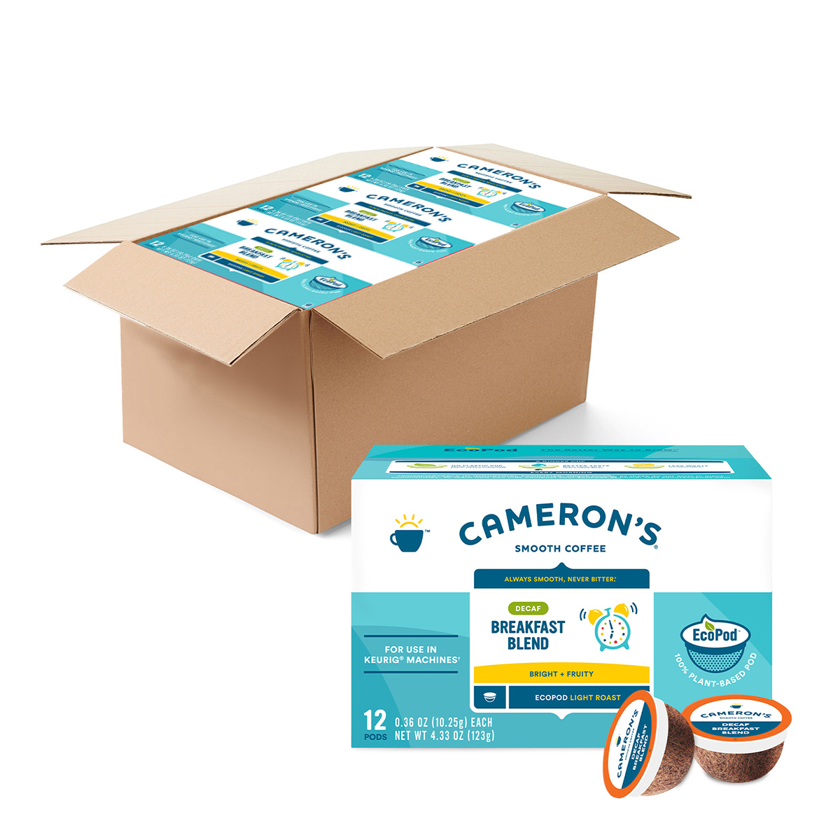 B01N1JIBAA_12ct DECAF BREAKFAST BLEND A box of Decaf Breakfast Blend Ecopods