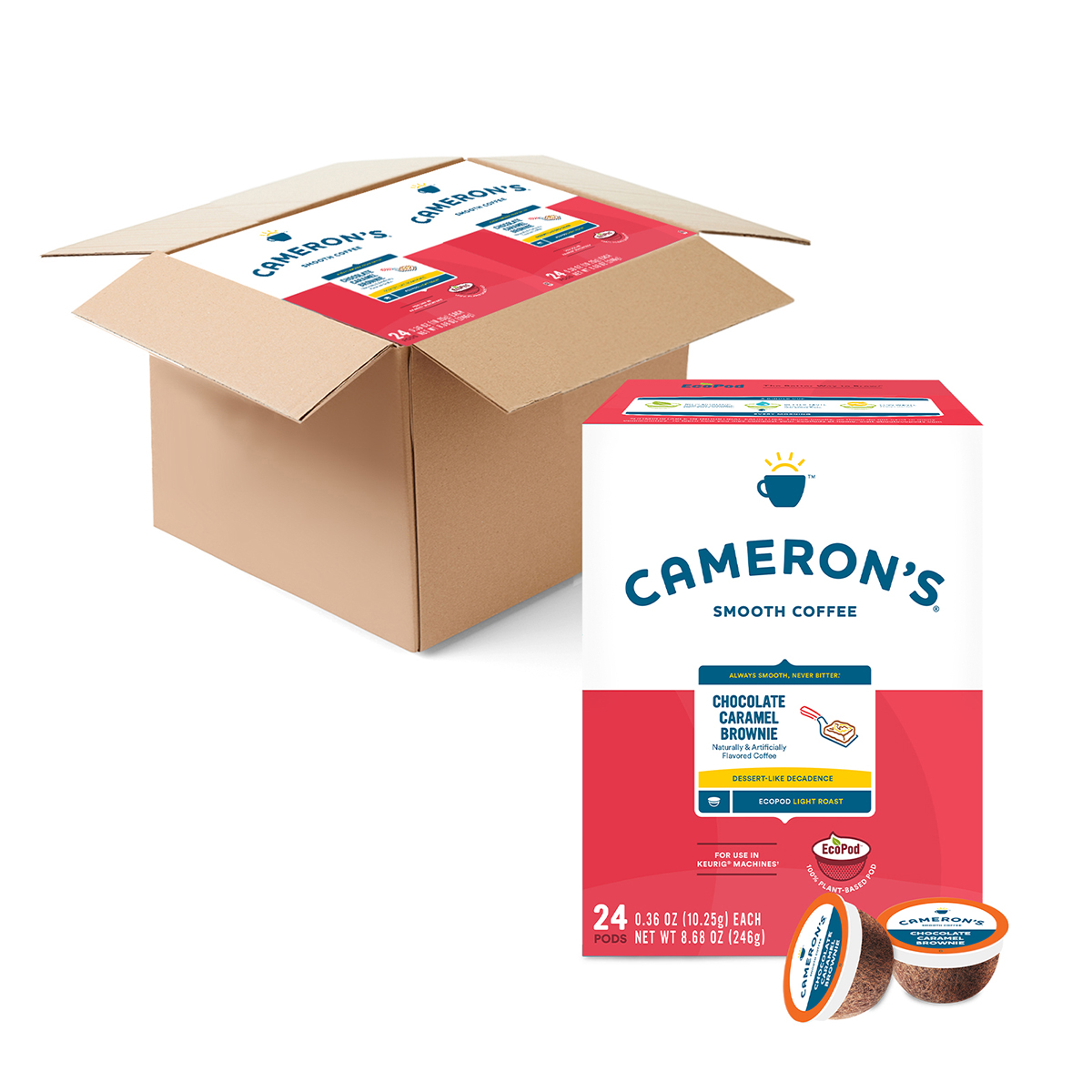 TBD_24ct CHOCOLATE CARAMEL BROWNIE A box of Chocolate Caramel Brownie Ecopods