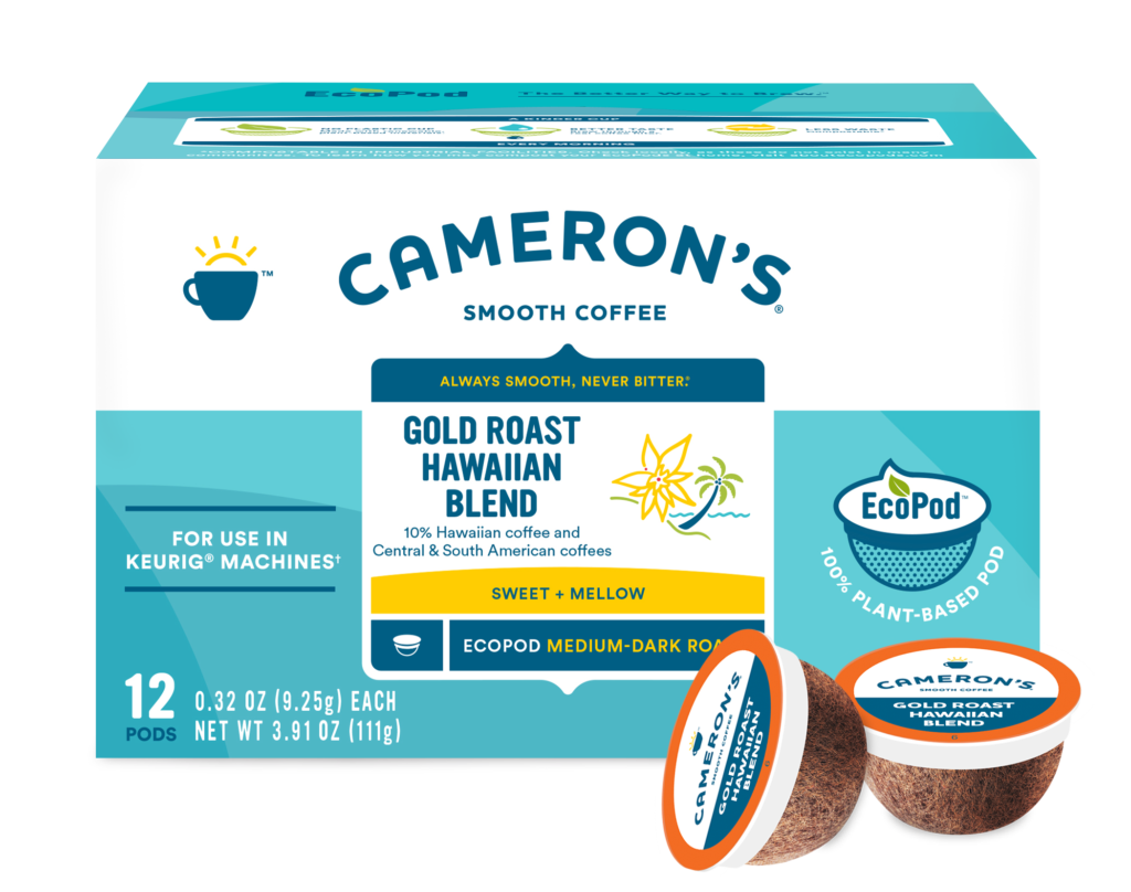 Cameron's Coffee 12ct GOLD ROAST HAWAIIAN BLEND package with EcoPods