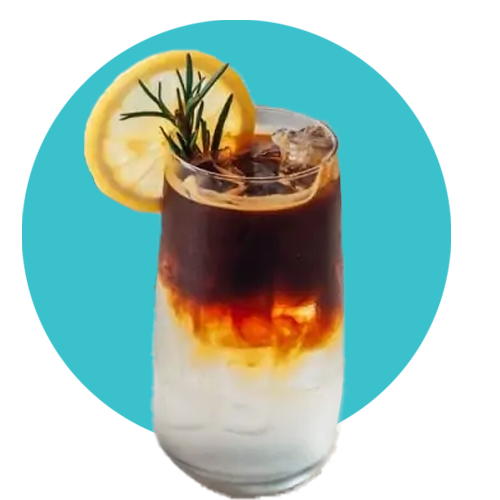 coffee drink with lemon and blue background