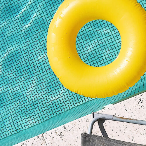 blue pool with yellow floatie